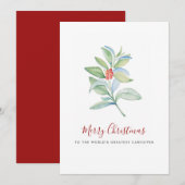 Cartes Pour Fêtes Annuelles Aquarelle Botanique Feuilles et Berries (Devant / Derrière)