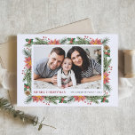 Cartes Pour Fêtes Annuelles Aquarelle Botaniques d'hiver Joyeux Noël Photo<br><div class="desc">Joyeux Noël! Envoyez vos souhaits et vos salutations de vacances à votre famille et à vos amis avec cette carte photo de Noël florale personnalisable. Il comprend des pinecones aquarelle, des aiguilles de pin, des saints, des baies et des poinsettia. Personnalisez en ajoutant des noms, des messages et une photo...</div>
