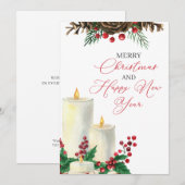 Cartes Pour Fêtes Annuelles Aquarelle Bougies de Noël Berries Pine Cônes (Devant / Derrière)