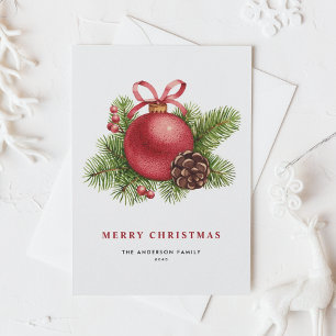 Cartes Pour Fêtes Annuelles Aquarelle Boule rouge Ornement Joyeux Noël