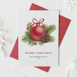 Cartes Pour Fêtes Annuelles Aquarelle Boule rouge Ornement Joyeux Noël