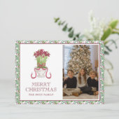 Cartes Pour Fêtes Annuelles Aquarelle Bourgogne Amaryllis Photo de Noël (Debout devant)