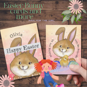 Cartes Pour Fêtes Annuelles Aquarelle Bunny Pâques Enfants Rose