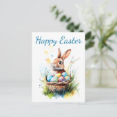 Cartes Pour Fêtes Annuelles Aquarelle Bunny & Pâques Panier (Debout devant)