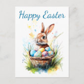 Cartes Pour Fêtes Annuelles Aquarelle Bunny & Pâques Panier (Devant)
