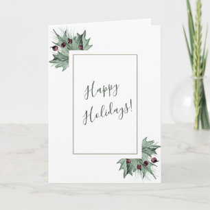 Cartes Pour Fêtes Annuelles Aquarelle Burgundy Berry, PIne & Holly