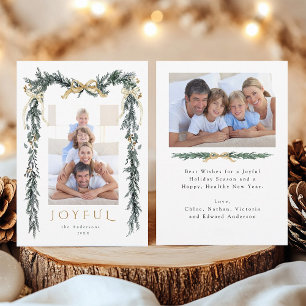 Cartes Pour Fêtes Annuelles Aquarelle cadre de Noël 2 Photo Gold Joyeux