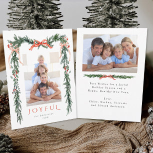 Cartes Pour Fêtes Annuelles Aquarelle cadre de Noël 2 Photo Rouge Joyeux