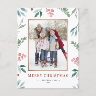 Cartes Pour Fêtes Annuelles Aquarelle Cadre vert Photo Joyeux Noël