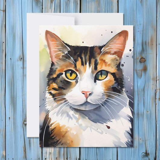 Cartes Pour Fêtes Annuelles Aquarelle Calico Portrait de chat