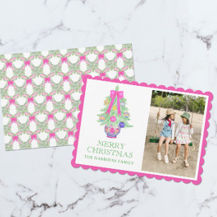 Cartes Pour Fêtes Annuelles Aquarelle Chaud Rose Bow Ginger Jar Photo de Noël