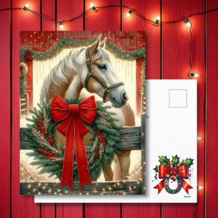 Cartes Pour Fêtes Annuelles Aquarelle Cheval et Ferme Festive Noël