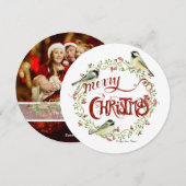 Cartes Pour Fêtes Annuelles Aquarelle Chickadee Birds Joyeux Noël Wreath (Devant / Derrière)