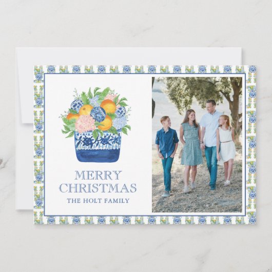 Cartes Pour Fêtes Annuelles Aquarelle Chinoiserie Mandarins Noël Photo (Devant)