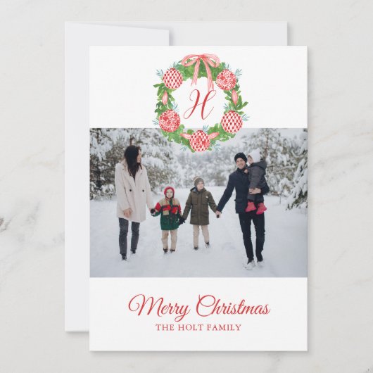 Cartes Pour Fêtes Annuelles Aquarelle Chinoiserie Ornements Couronne Noël (Devant)