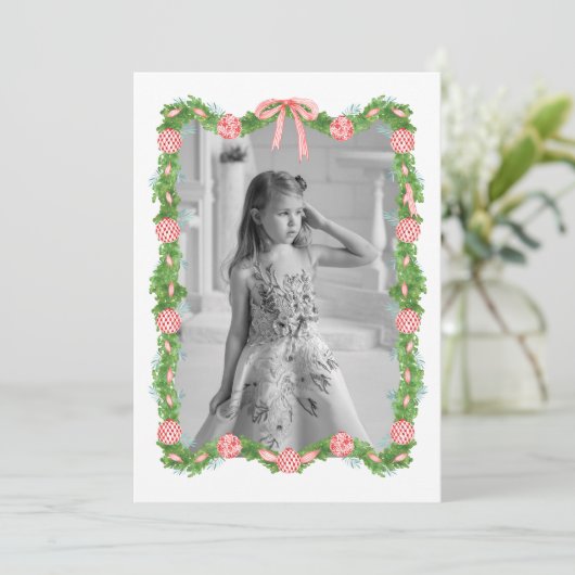 Cartes Pour Fêtes Annuelles Aquarelle Chinoiserie Ornements Garland Noël (Debout devant)