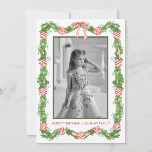 Cartes Pour Fêtes Annuelles Aquarelle Chinoiserie Ornements Garland Noël (Devant)