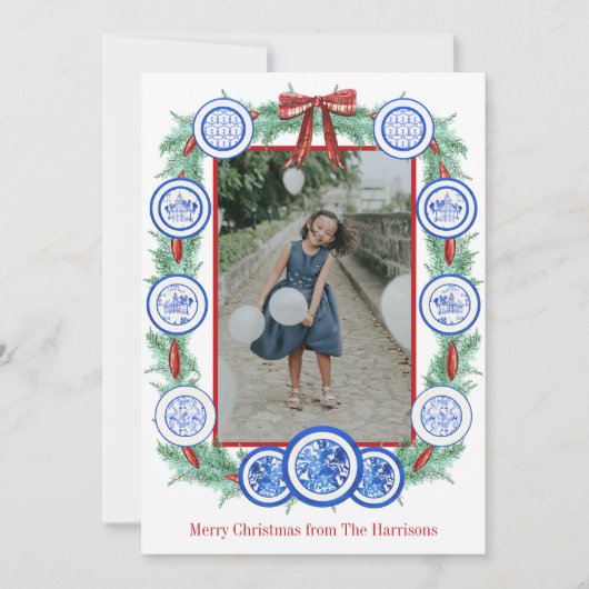 Cartes Pour Fêtes Annuelles Aquarelle Chinoiserie Plaques Garland Noël (Devant)