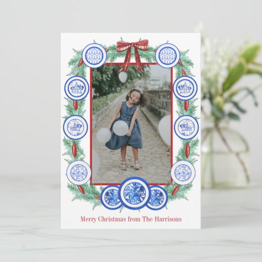 Cartes Pour Fêtes Annuelles Aquarelle Chinoiserie Plaques Garland Noël (Debout devant)