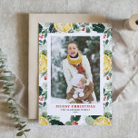 Cartes Pour Fêtes Annuelles Aquarelle Citron et verdure Photo Noël<br><div class="desc">Célébrez la saison avec une touche personnelle grâce à notre carte photo de Noël personnalisable. Doté d'une belle aquarelle motif de citrons, de saints et de verdure hivernale, cette carte apporte une touche fraîche et festive à vos salutations de vacances. Parfait pour envoyer des messages de vacances, chaque carte peut...</div>