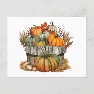 Cartes Pour Fêtes Annuelles Aquarelle Citrouille d'automne et récolte de blé