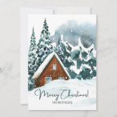 Cartes Pour Fêtes Annuelles Aquarelle classique Forêt d'hiver Joyeux Noël (Devant)
