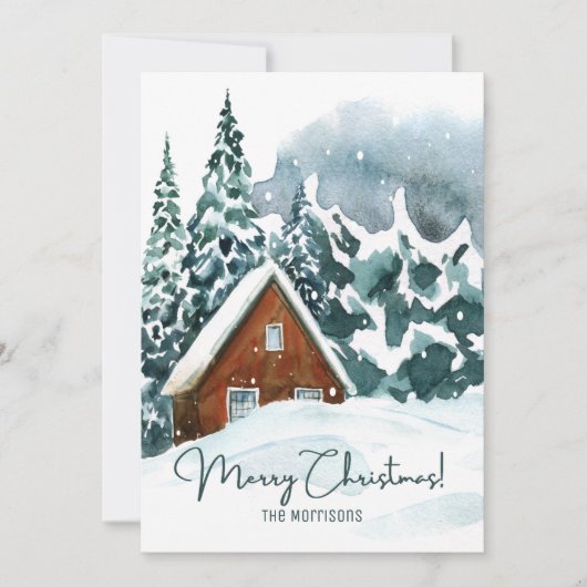 Cartes Pour Fêtes Annuelles Aquarelle classique Forêt d'hiver Joyeux Noël (Devant)
