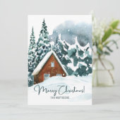 Cartes Pour Fêtes Annuelles Aquarelle classique Forêt d'hiver Joyeux Noël (Debout devant)