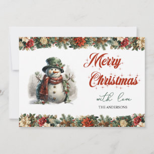Cartes Pour Fêtes Annuelles Aquarelle classique mignon bonhomme de neige et ba