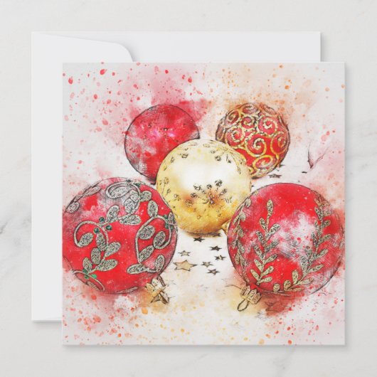 Cartes Pour Fêtes Annuelles Aquarelle classique ornements de Noël (Devant)