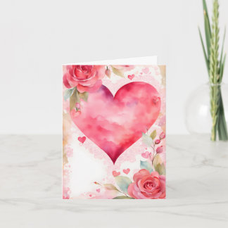 Cartes Pour Fêtes Annuelles Aquarelle Coeurs et Rose Romantique Saint-Valentin