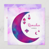 Cartes Pour Fêtes Annuelles Aquarelle colorée Croissant Ramadan Kareem (Devant / Derrière)