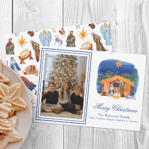 Cartes Pour Fêtes Annuelles Aquarelle Colorée Nativité de Noël Photo