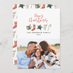 Cartes Pour Fêtes Annuelles Aquarelle cookie de Noël 1 photo sucre de canne Ho