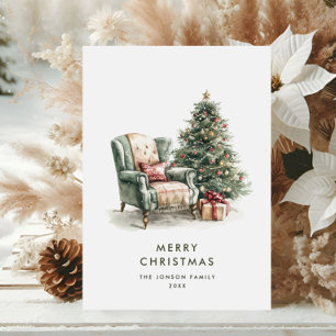 Cartes Pour Fêtes Annuelles Aquarelle Cosy Accueil Arbre de Noël