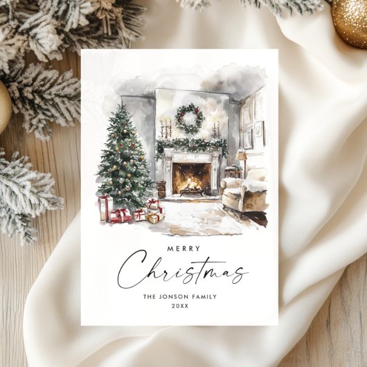 Cartes Pour Fêtes Annuelles Aquarelle Cosy Accueil Arbre de Noël