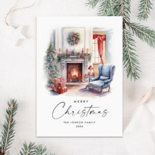 Cartes Pour Fêtes Annuelles Aquarelle Cosy Accueil Arbre de Noël