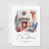 Cartes Pour Fêtes Annuelles Aquarelle Cosy Accueil Arbre de Noël (Devant)