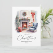 Cartes Pour Fêtes Annuelles Aquarelle Cosy Accueil Arbre de Noël (Debout devant)