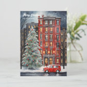 Cartes Pour Fêtes Annuelles Aquarelle cosy festif Noël arbre de ville (Debout devant)
