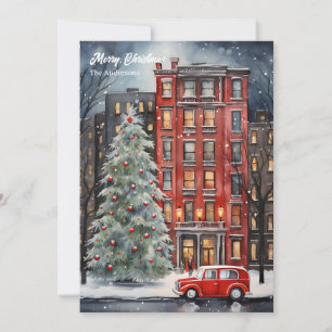 Cartes Pour Fêtes Annuelles Aquarelle cosy festif Noël arbre de ville