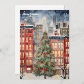 Cartes Pour Fêtes Annuelles Aquarelle cosy festif Noël arbre de ville (Devant / Derrière)