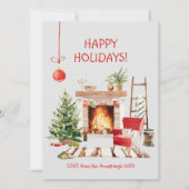 Cartes Pour Fêtes Annuelles Aquarelle Cosy hiver Cabine Noël (Devant)