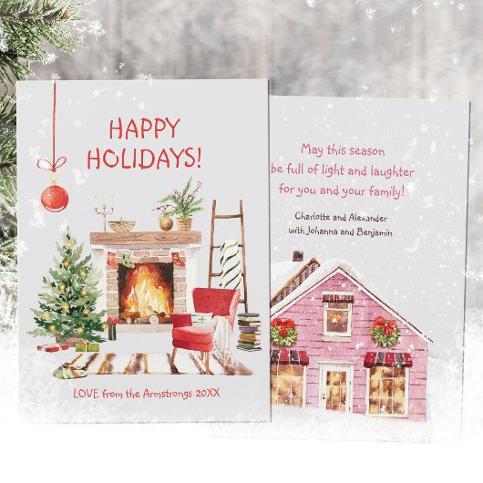 Cartes Pour Fêtes Annuelles Aquarelle Cosy hiver Cabine Noël