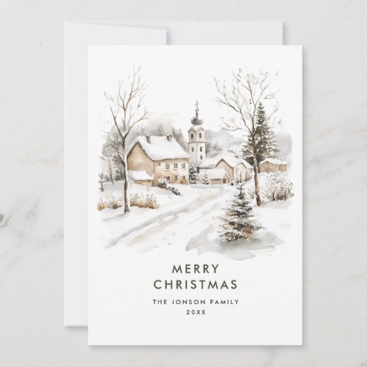 Cartes Pour Fêtes Annuelles Aquarelle Cosy hiver Pays Noël (Devant)