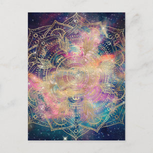 Cartes Pour Fêtes Annuelles Aquarelle couleur Mandala or élégant Nebula