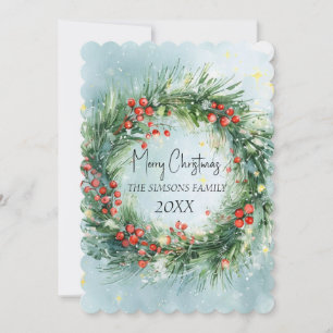 Cartes Pour Fêtes Annuelles Aquarelle Courbe de Noël Végétation d'hiver