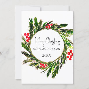 Cartes Pour Fêtes Annuelles Aquarelle Courbe de Noël Végétation d'hiver
