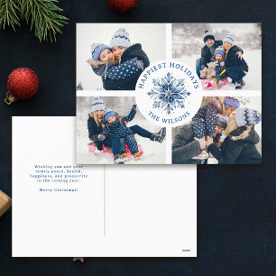 Cartes Pour Fêtes Annuelles Aquarelle Crystal Blue Snowflake 4 Photo Collage