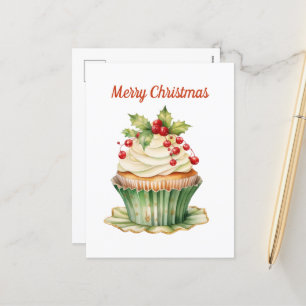 Cartes Pour Fêtes Annuelles Aquarelle cupcake de Noël ajouter du texte